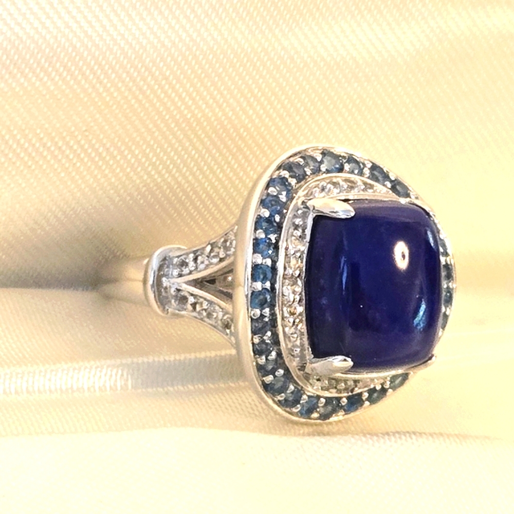 Victoria Wieck Silver, Lapis, White & Blue Topaz Ring